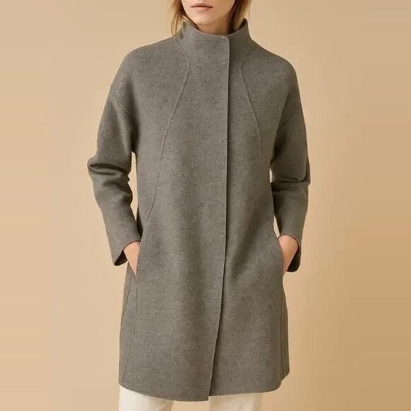 Eileen Fisher Boiled Wool High Collar Coat Womens Small - Picture 1 of 13